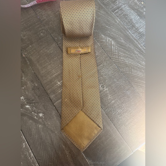 BRIONI Handmade Italian Seta Silk Tue Gold With Blue Detailing 58.5” Luxury - Picture 1 of 7